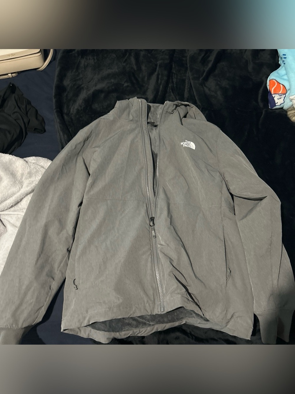 The North Face women Gray Hooded Rain Jacket